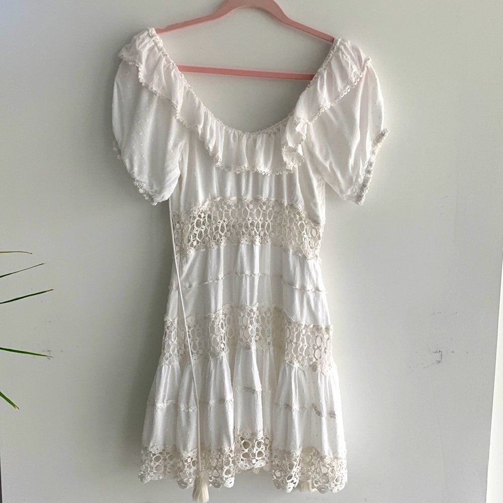 Free People Cruel Intentions white boho crochet lace mini dress, size 12 - Picture 2 of 16